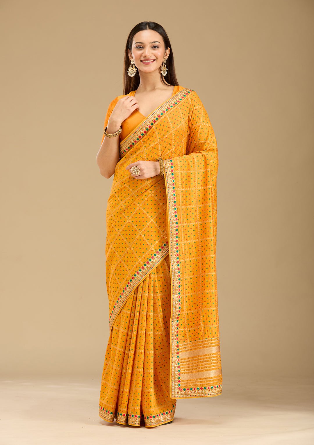 Mustard Zariwork (Gold) Soft Raw Silk Saree - Image 7
